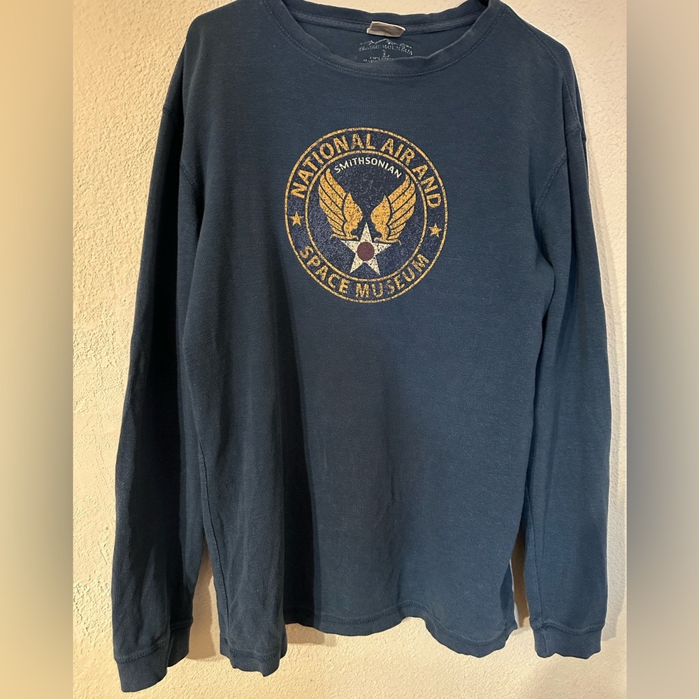 Smithsonian Waffle Thermal Men Navy Crewneck Long Sleeve Air&Space Museum VTG L